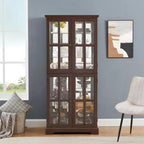 Antique Glass Display Cabinet with Grid Doors, Adjustable Shelves, and Integrated Lighting for Collectibles