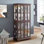 Antique Glass Display Cabinet with Grid Doors, Adjustable Shelves, and Integrated Lighting for Collectibles