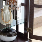 Antique Glass Display Cabinet with Grid Doors, Adjustable Shelves, and Integrated Lighting for Collectibles