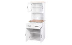 JVNOXK Meuble de cuisine en bois de 58,4 cm, Meuble de rangement pour micro-ondes avec portes vitrées et tiroirs, avec étagères réglables, Blanc