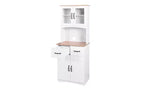 JVNOXK Meuble de cuisine en bois de 58,4 cm, Meuble de rangement pour micro-ondes avec portes vitrées et tiroirs, avec étagères réglables, Blanc