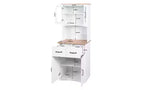 JVNOXK Meuble de cuisine en bois de 58,4 cm, Meuble de rangement pour micro-ondes avec portes vitrées et tiroirs, avec étagères réglables, Blanc