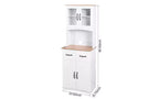 JVNOXK Meuble de cuisine en bois de 58,4 cm, Meuble de rangement pour micro-ondes avec portes vitrées et tiroirs, avec étagères réglables, Blanc