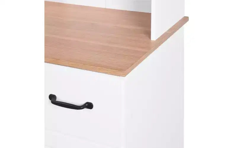 JVNOXK Meuble de cuisine en bois de 58,4 cm, Meuble de rangement pour micro-ondes avec portes vitrées et tiroirs, avec étagères réglables, Blanc