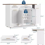 53 Rolling Kitchen Island with Rattan Doors & Drop-Leaf Breakfast Bar, Storage Cabinet with Hidden Trash Bin