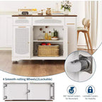 53 Rolling Kitchen Island with Rattan Doors & Drop-Leaf Breakfast Bar, Storage Cabinet with Hidden Trash Bin