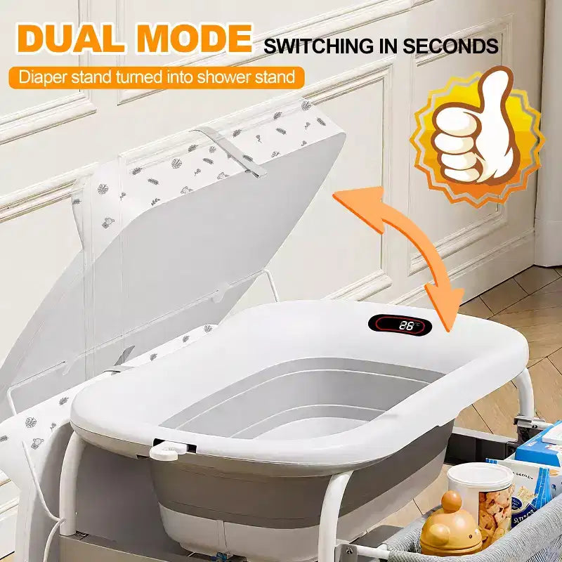 Table à langer et baignoire pour bébé Foalom 2 en 1, design pliable et rangement pour les soins du nouveau-né.