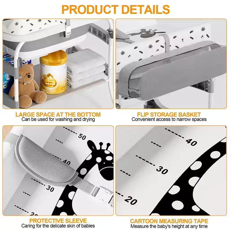 Table à langer et baignoire pour bébé Foalom 2 en 1, design pliable et rangement pour les soins du nouveau-né.