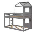 Bellemave Lit Superposé Cabane pour Enfants avec Toit et Fenêtre, Cadre en Bois Massif, Barrières de Sécurité et Échelle, Lit Superposé Gain de Place