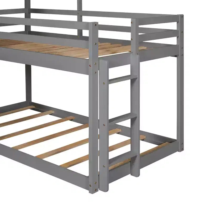 Bellemave Lit Superposé Cabane pour Enfants avec Toit et Fenêtre, Cadre en Bois Massif, Barrières de Sécurité et Échelle, Lit Superposé Gain de Place