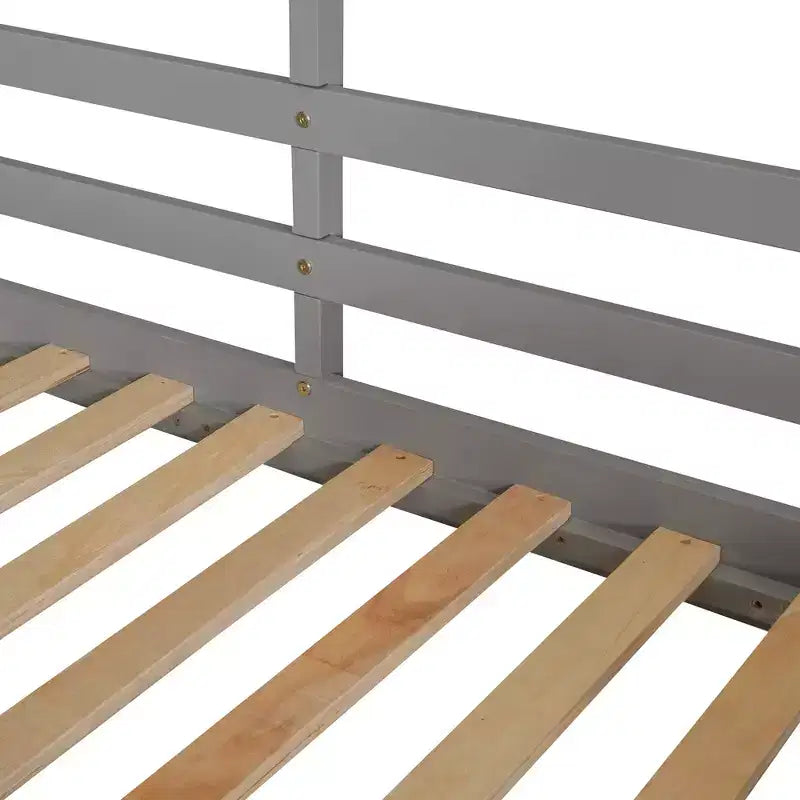 Bellemave Lit Superposé Cabane pour Enfants avec Toit et Fenêtre, Cadre en Bois Massif, Barrières de Sécurité et Échelle, Lit Superposé Gain de Place