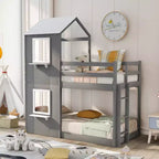 Bellemave Lit Superposé Cabane pour Enfants avec Toit et Fenêtre, Cadre en Bois Massif, Barrières de Sécurité et Échelle, Lit Superposé Gain de Place