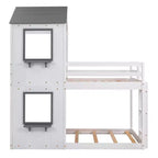 Bellemave Lit Superposé Cabane pour Enfants avec Toit et Fenêtre, Cadre en Bois Massif, Barrières de Sécurité et Échelle, Lit Superposé Gain de Place