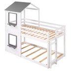 Bellemave Lit Superposé Cabane pour Enfants avec Toit et Fenêtre, Cadre en Bois Massif, Barrières de Sécurité et Échelle, Lit Superposé Gain de Place