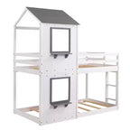 Bellemave Lit Superposé Cabane pour Enfants avec Toit et Fenêtre, Cadre en Bois Massif, Barrières de Sécurité et Échelle, Lit Superposé Gain de Place
