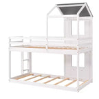 Bellemave Lit Superposé Cabane pour Enfants avec Toit et Fenêtre, Cadre en Bois Massif, Barrières de Sécurité et Échelle, Lit Superposé Gain de Place