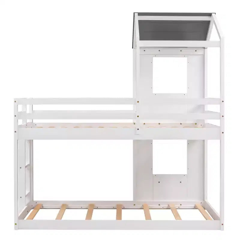 Bellemave Lit Superposé Cabane pour Enfants avec Toit et Fenêtre, Cadre en Bois Massif, Barrières de Sécurité et Échelle, Lit Superposé Gain de Place