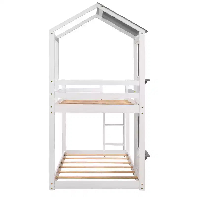 Bellemave Lit Superposé Cabane pour Enfants avec Toit et Fenêtre, Cadre en Bois Massif, Barrières de Sécurité et Échelle, Lit Superposé Gain de Place