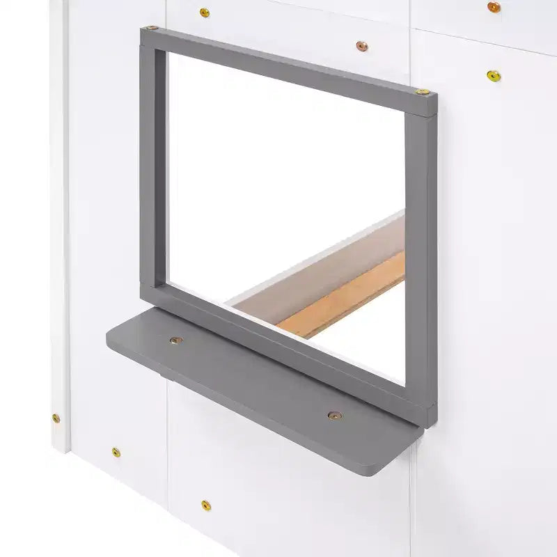 Bellemave Lit Superposé Cabane pour Enfants avec Toit et Fenêtre, Cadre en Bois Massif, Barrières de Sécurité et Échelle, Lit Superposé Gain de Place