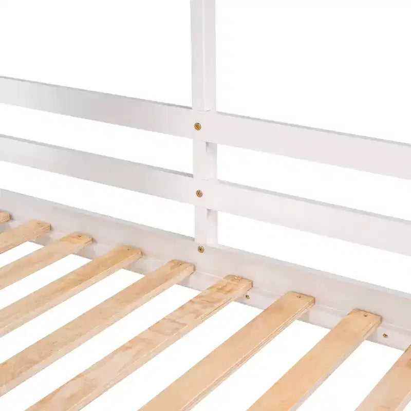 Bellemave Lit Superposé Cabane pour Enfants avec Toit et Fenêtre, Cadre en Bois Massif, Barrières de Sécurité et Échelle, Lit Superposé Gain de Place