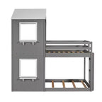 Bellemave Lit Superposé Cabane pour Enfants avec Toit et Fenêtre, Cadre en Bois Massif, Barrières de Sécurité et Échelle, Lit Superposé Gain de Place