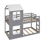 Bellemave Lit Superposé Cabane pour Enfants avec Toit et Fenêtre, Cadre en Bois Massif, Barrières de Sécurité et Échelle, Lit Superposé Gain de Place