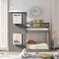 Bellemave Twin Over Twin Playhouse Bunk Bed with Roof & Window, Solid Wood Frame, Guardrails & Ladder, Space-Saving Kids Bunk Bed
