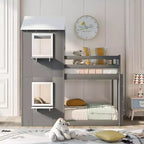 Bellemave Twin Over Twin Playhouse Bunk Bed with Roof & Window, Solid Wood Frame, Guardrails & Ladder, Space-Saving Kids Bunk Bed