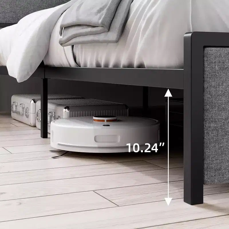 Cadre de lit King Size avec ports USB et 2 tiroirs de rangement, lit plateforme tapissé avec tête de lit étagère, Gris