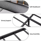 Cadre de lit King Size avec ports USB et 2 tiroirs de rangement, lit plateforme tapissé avec tête de lit étagère, Gris