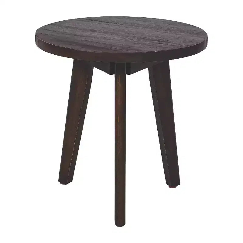 Table d'appoint Marina avec plateau rond et trois pieds, en bois d'acacia, pour chambre ou salon