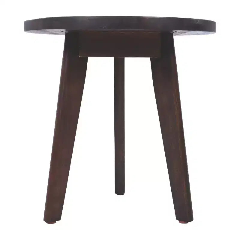 Table d'appoint Marina avec plateau rond et trois pieds, en bois d'acacia, pour chambre ou salon