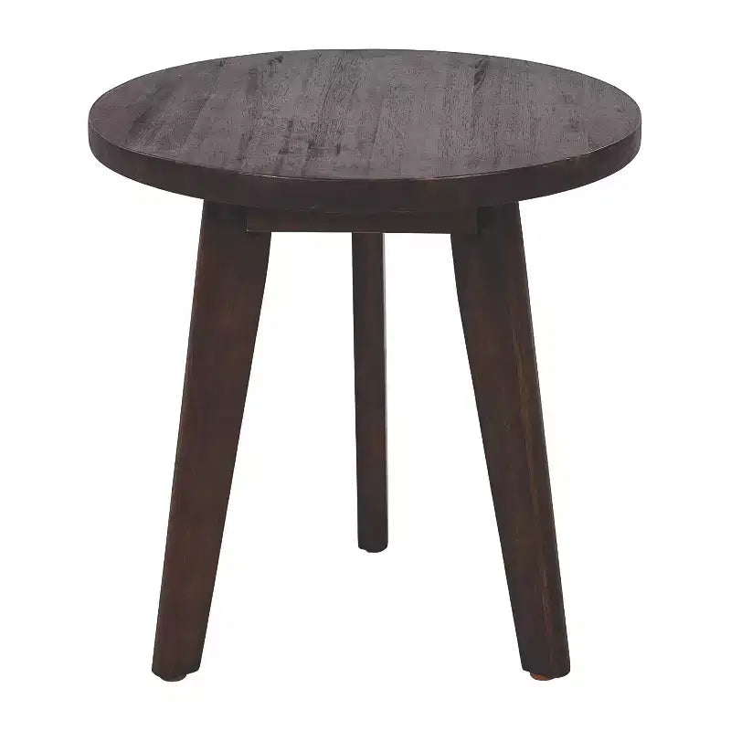 Table d'appoint Marina avec plateau rond et trois pieds, en bois d'acacia, pour chambre ou salon