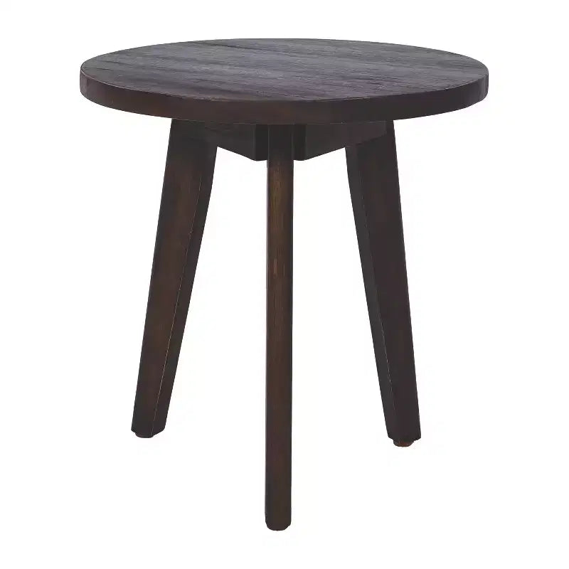 Table d'appoint Marina avec plateau rond et trois pieds, en bois d'acacia, pour chambre ou salon