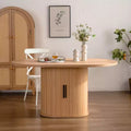 59 inch Oval Dining Table with Double-Layer Storage Shelf and Wood Slide Door
