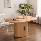 59 inch Oval Dining Table with Double-Layer Storage Shelf and Wood Slide Door