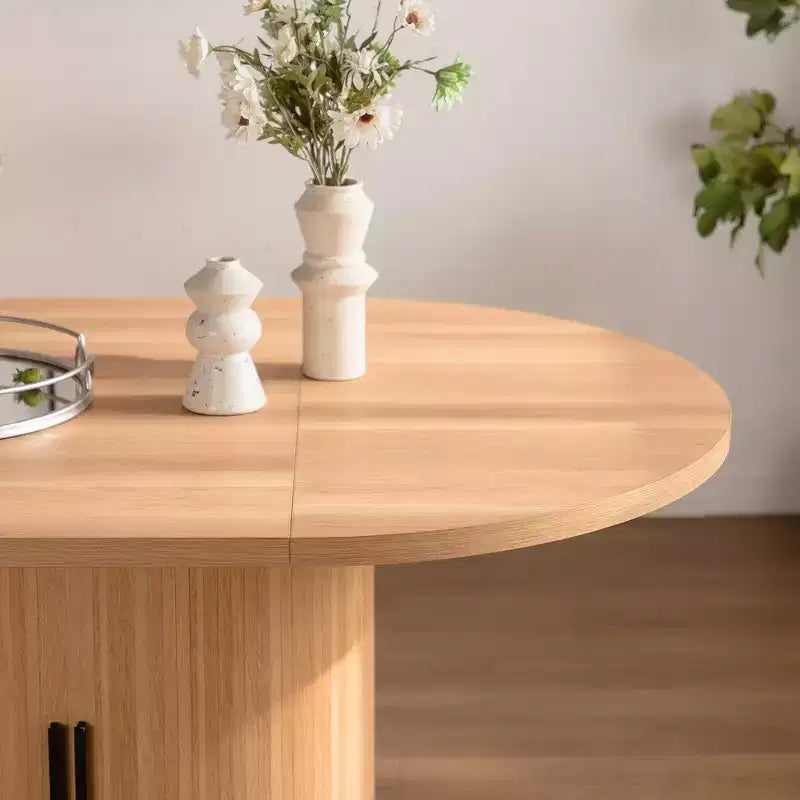 59 inch Oval Dining Table with Double-Layer Storage Shelf and Wood Slide Door