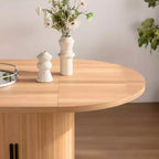 59 inch Oval Dining Table with Double-Layer Storage Shelf and Wood Slide Door