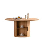 59 inch Oval Dining Table with Double-Layer Storage Shelf and Wood Slide Door