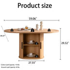 59 inch Oval Dining Table with Double-Layer Storage Shelf and Wood Slide Door