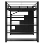 Whisen Queen Size Metal Loft Bed with Storage Shelves, Cabinets and Wardrobe