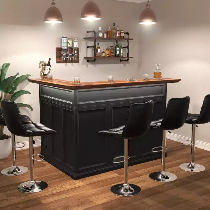 GDLF L Shaped Home Bar Cabinet with Fridge Space, Oversized Modern Basement Bar Table