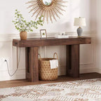 63 Entryway Console Table, Wooden Narrow Long Sofa Table with Power Outlet, Rectangular Behind Couch Table, Foyer Table for Living Room