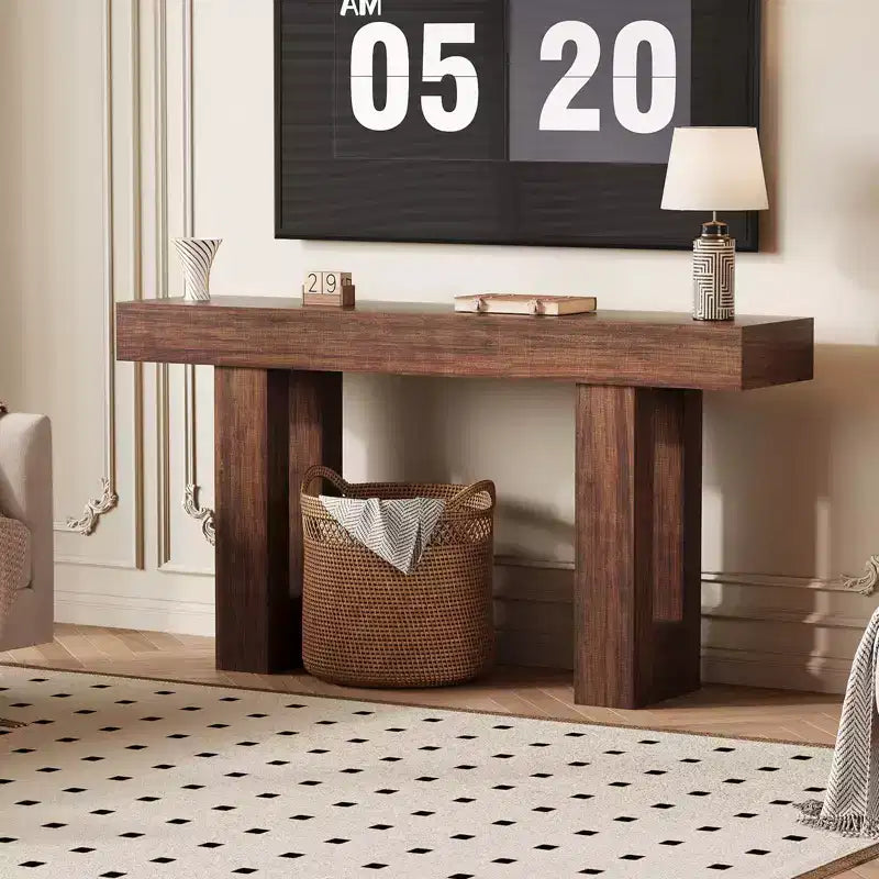 63 Entryway Console Table, Wooden Narrow Long Sofa Table with Power Outlet, Rectangular Behind Couch Table, Foyer Table for Living Room