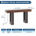 63 Entryway Console Table, Wooden Narrow Long Sofa Table with Power Outlet, Rectangular Behind Couch Table, Foyer Table for Living Room