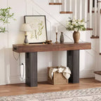 63 Entryway Console Table, Wooden Narrow Long Sofa Table with Power Outlet, Rectangular Behind Couch Table, Foyer Table for Living Room