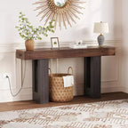 63 Entryway Console Table, Wooden Narrow Long Sofa Table with Power Outlet, Rectangular Behind Couch Table, Foyer Table for Living Room