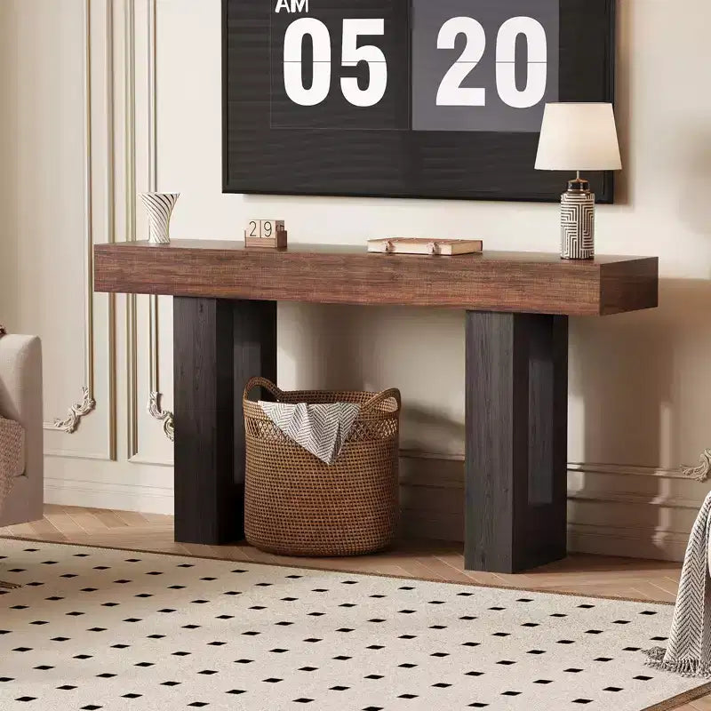 63 Entryway Console Table, Wooden Narrow Long Sofa Table with Power Outlet, Rectangular Behind Couch Table, Foyer Table for Living Room