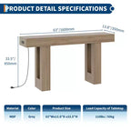 63 Entryway Console Table, Wooden Narrow Long Sofa Table with Power Outlet, Rectangular Behind Couch Table, Foyer Table for Living Room