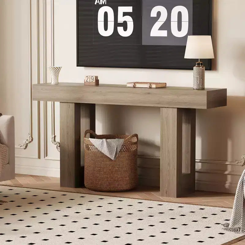 63 Entryway Console Table, Wooden Narrow Long Sofa Table with Power Outlet, Rectangular Behind Couch Table, Foyer Table for Living Room